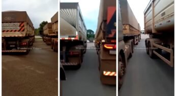 Caminhoneiro perde a paciência e solta o verbo após ficar preso em estacionamento
