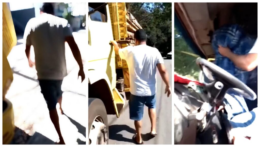 Caminhoneiro estaciona caminhão para lanchar e quando volta encontra homem dormindo na cabine