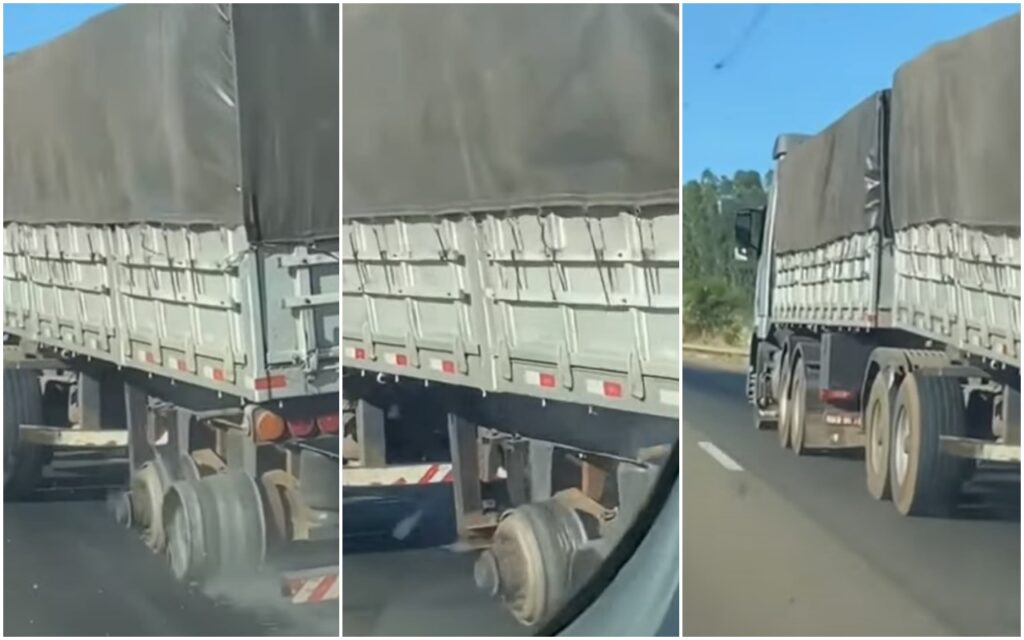 Caminhoneiro é flagrado dirigindo caminhão sem os pneus  da carreta