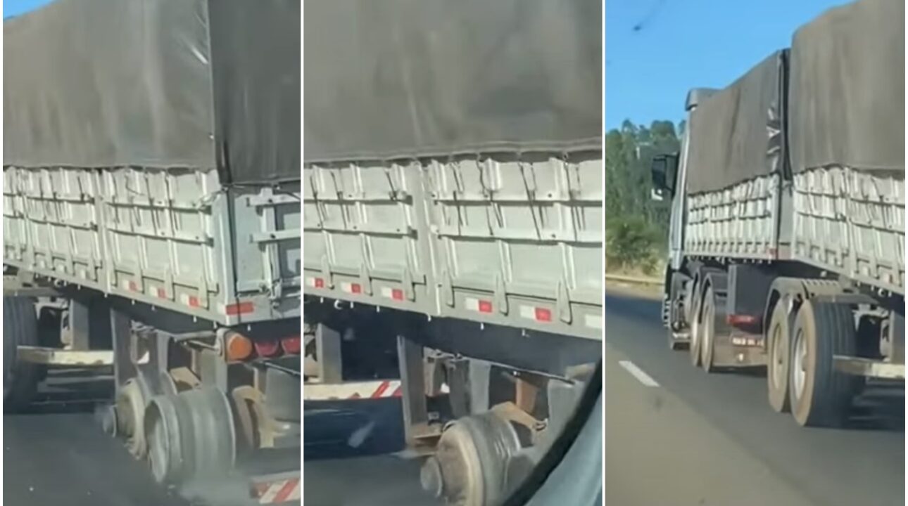 Caminhoneiro é flagrado dirigindo caminhão sem os pneus  da carreta