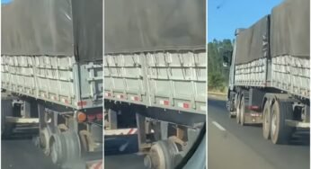 Caminhoneiro é flagrado dirigindo caminhão sem os pneus  da carreta