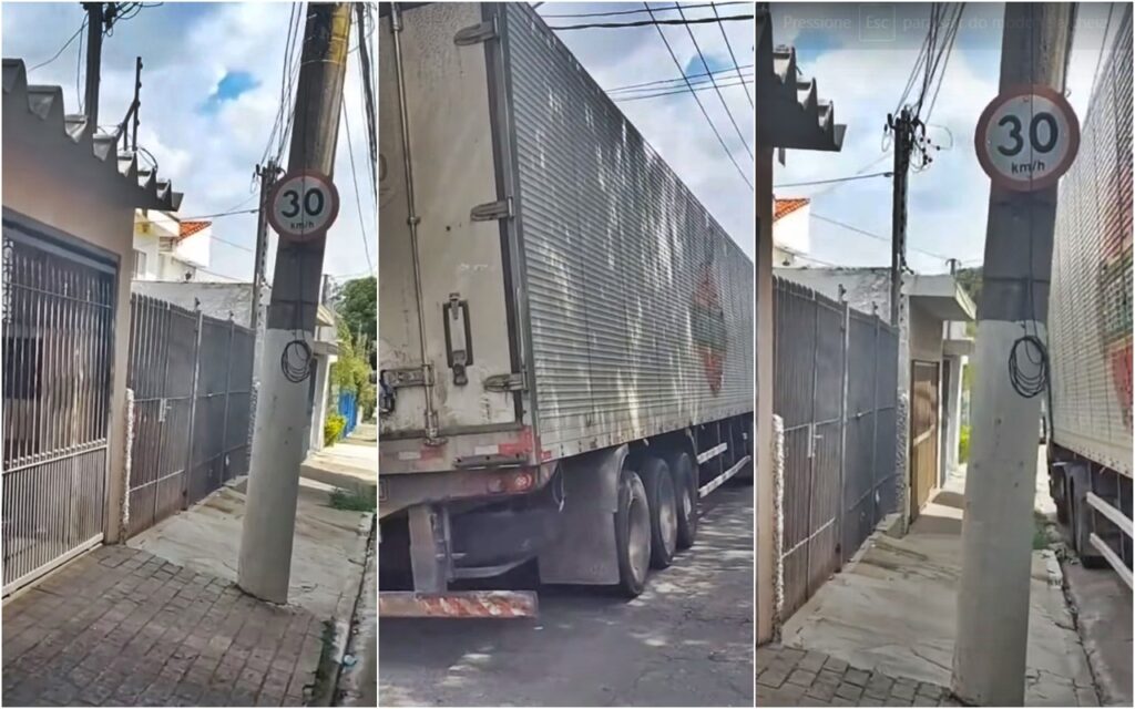 Caminhoneiro estaciona caminhão em frente de 3 casas e impede moradores de sair de casa para trabalhar