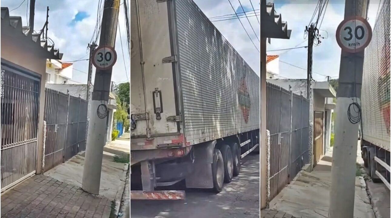 Caminhoneiro estaciona caminhão em frente de 3 casas e impede moradores de sair de casa para trabalhar