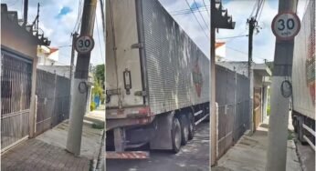 Caminhoneiro estaciona caminhão em frente de 3 casas e impede moradores de sair de casa para trabalhar