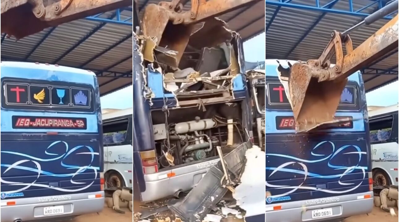 Proprietário de ônibus dá calote em oficina e tem veículo destruído em ato de vingança!