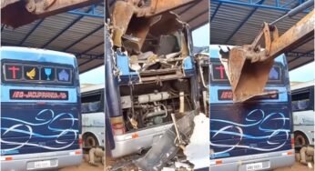 Proprietário de ônibus dá calote em oficina e tem veículo destruído em ato de vingança!