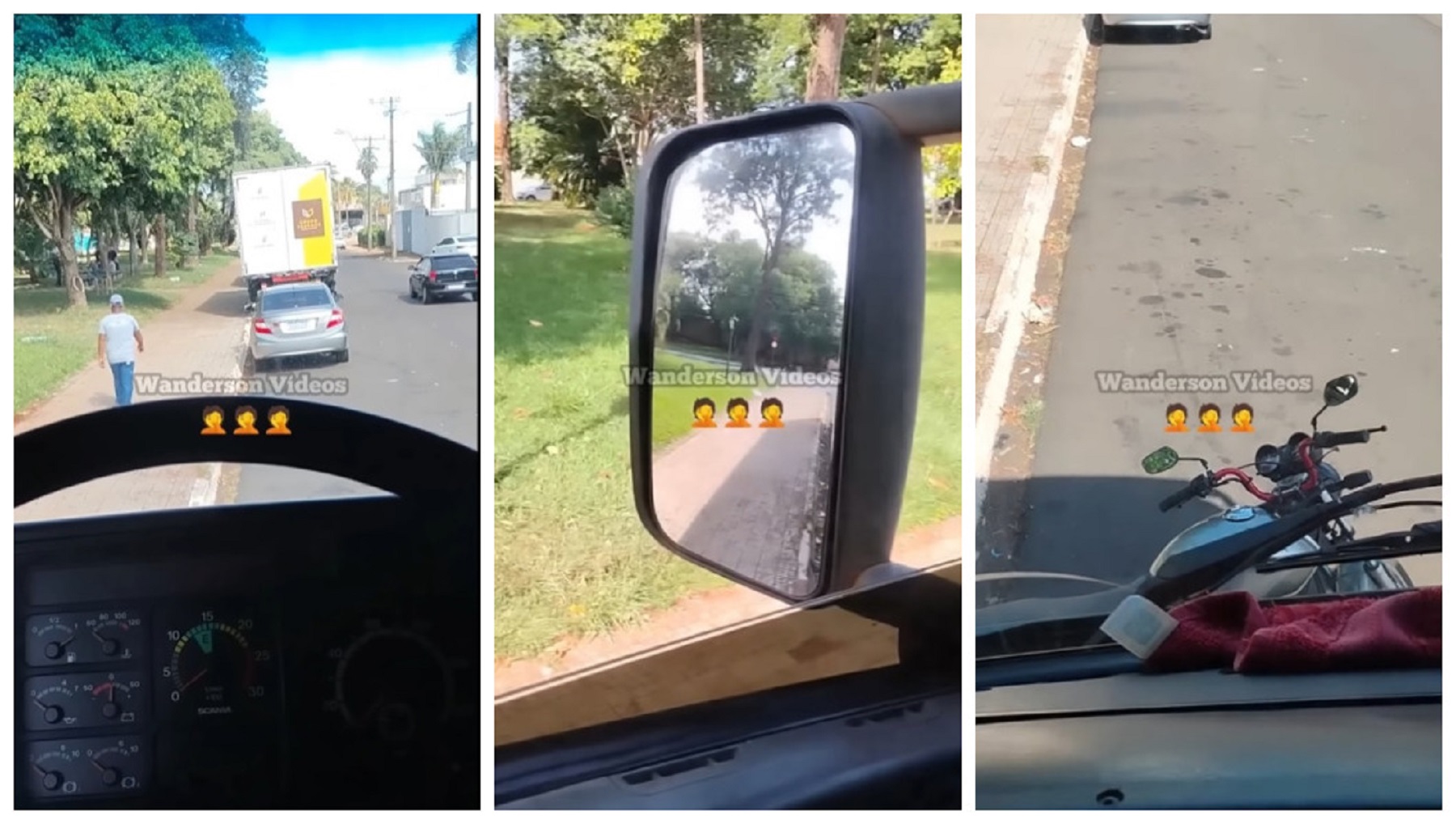 Moto quase é destruída estacionada em ponto cego de caminhão