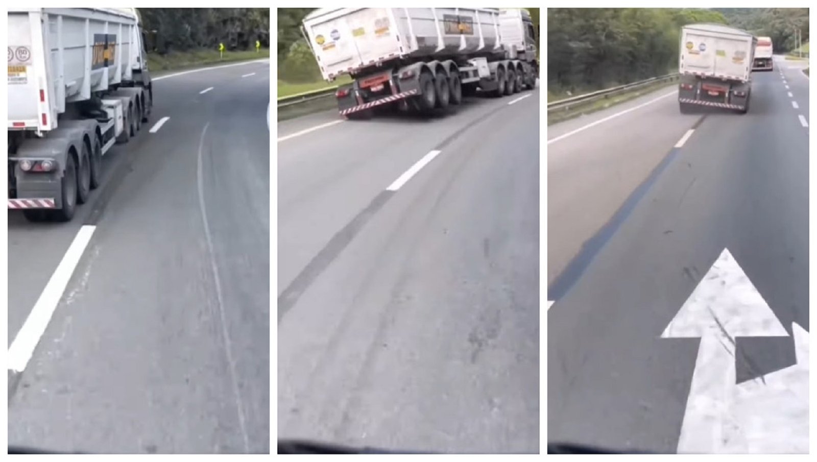 Caminhoneiro flagra carreta quase tombando em curva