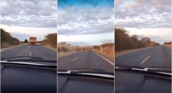 Caminhoneiro é flagrado perdendo o controle de sua carreta em uma rodovia