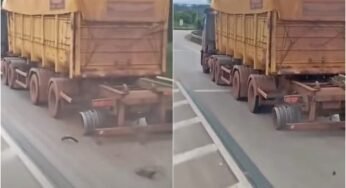 Caminhoneiro é flagrado rodando sem o pneu traseiro da carreta