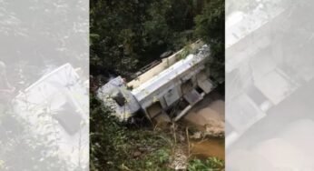 Caminhoneiro perde o controle e caminhão cai em ribanceira
