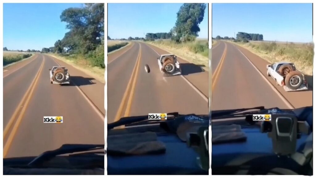 Caminhoneiro flagra roda de carro soltando em rodovia