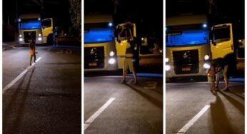 Caminhoneiro é surpreendido com abraço da filha antes de começar viagem de trabalho