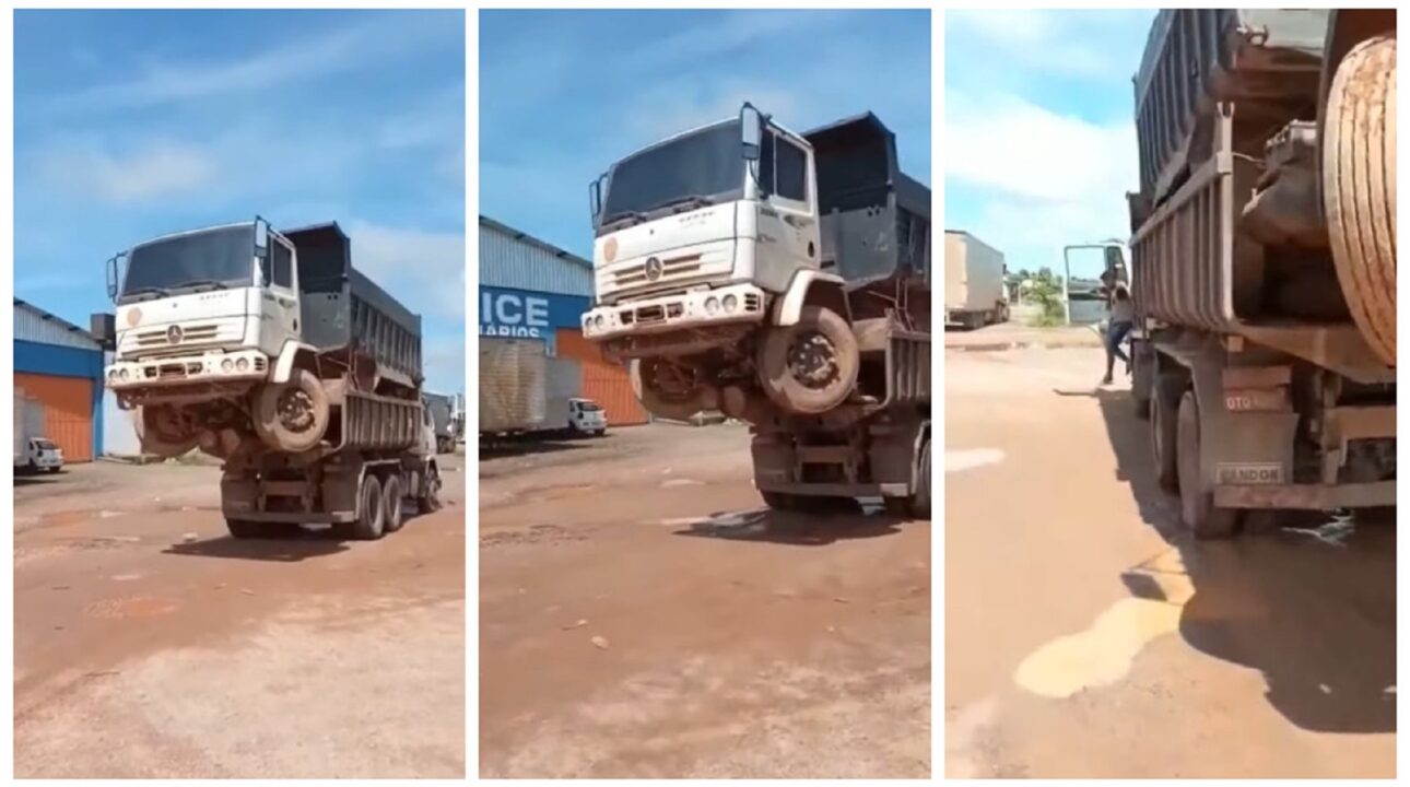 Caminhão-caçamba transportado outro caminhão chama atenção na web