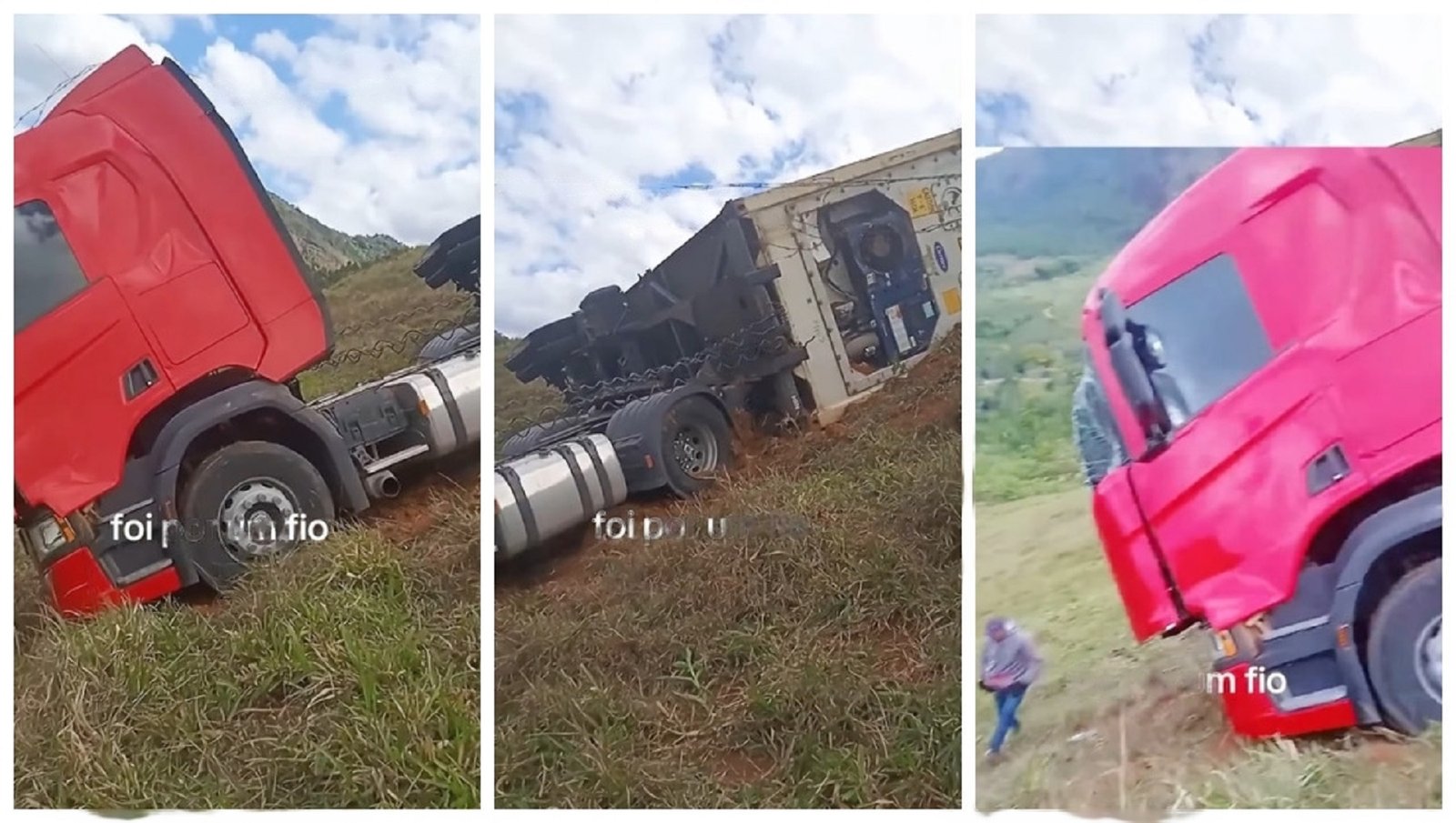 Caminhoneiro sobrevive após carreta cair em ribanceira