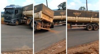 Caminhão volta de ré na subida e vagões acabam se chocando
