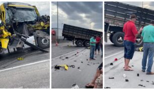 Caminhoneiros saem ilesos de acidente após colisão violenta entre veículos