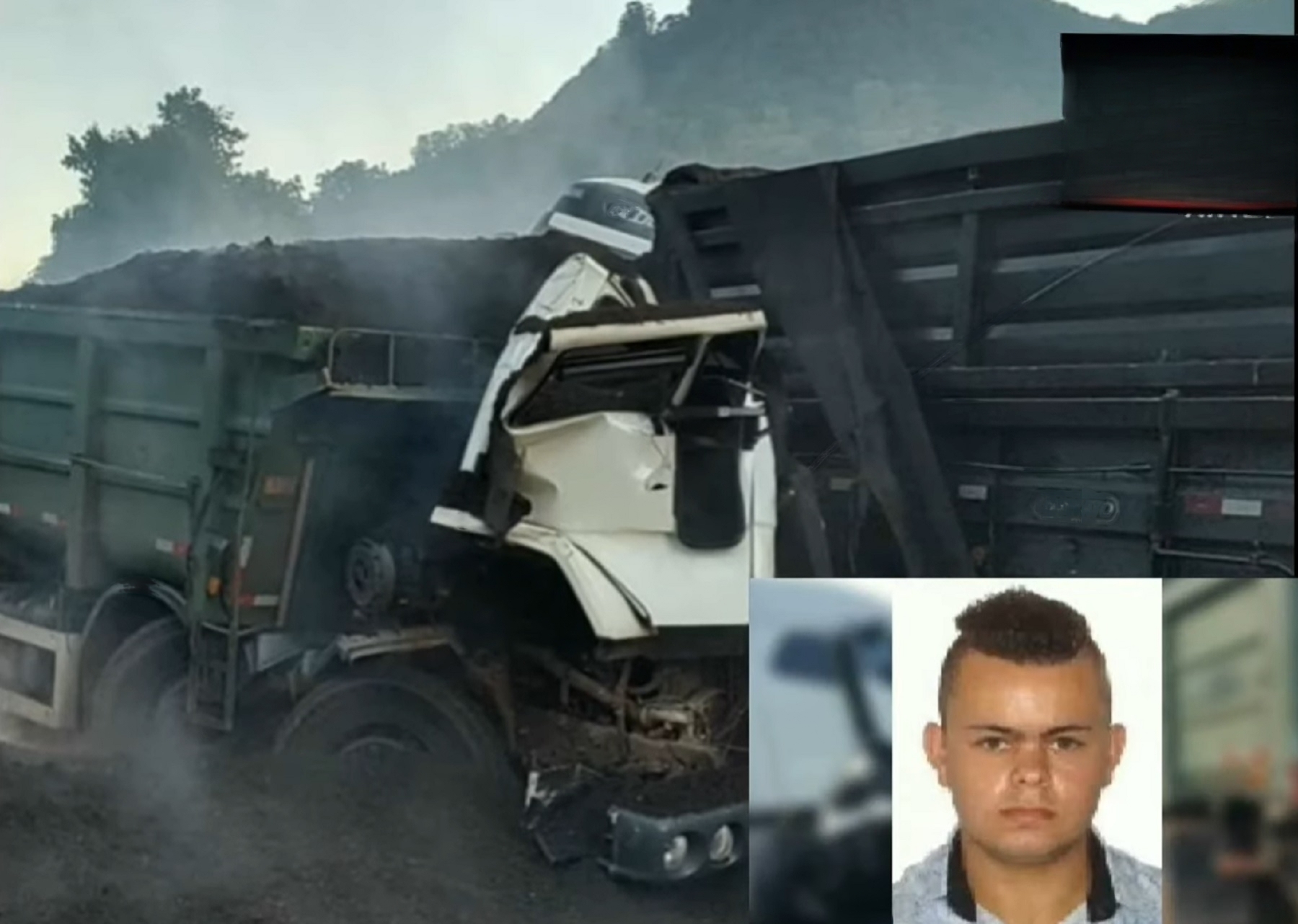 Caminhoneiro com 23 anos morre após caminhão colidir frontalmente contra uma carreta