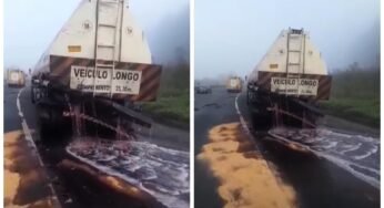 Milhares de litros de diesel S500 se espalham na pista após colisão entre dois caminhões