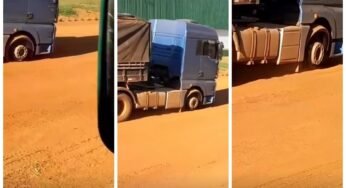 Caminhoneiro é flagrado trafegando sem um dos pneus dianteiros da carreta