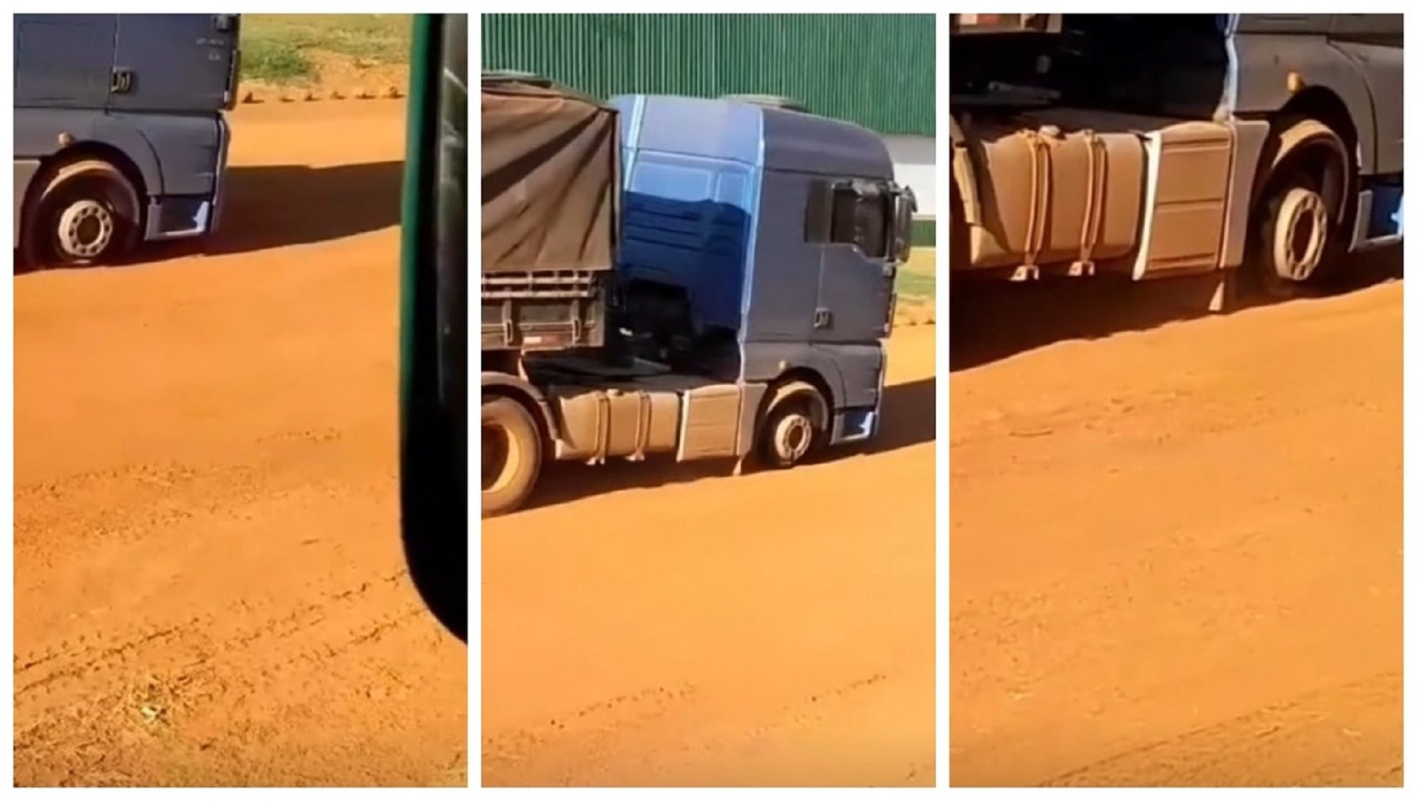 Caminhoneiro é flagrado trafegando sem um dos pneus dianteiros da carreta