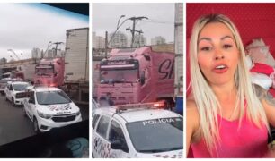 Caminhoneira Sheila Bellaver esclarece viatura cercando o seu Volvo FH rosa