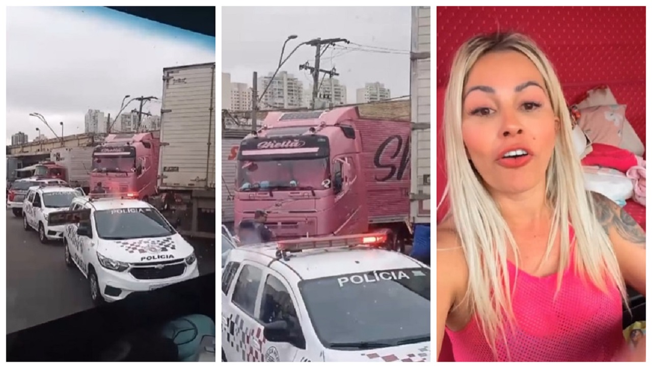 Caminhoneira Sheila Bellaver esclarece viatura cercando o seu Volvo FH rosa