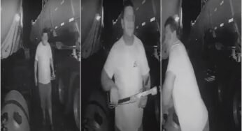 Video mostra homem furtando peça de caminhão em posto de combustível.