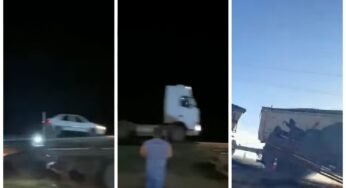 Veículos saltam sobre lombada mal sinalizada em uma rodovia de Mato Grosso