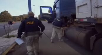 PRF encontra algo ilícito em tanque de carreta em fiscalização