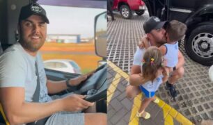 O cantor sertanejo Zé Neto busca filho em colégio com caminhão avaliado em 500 mil reais
