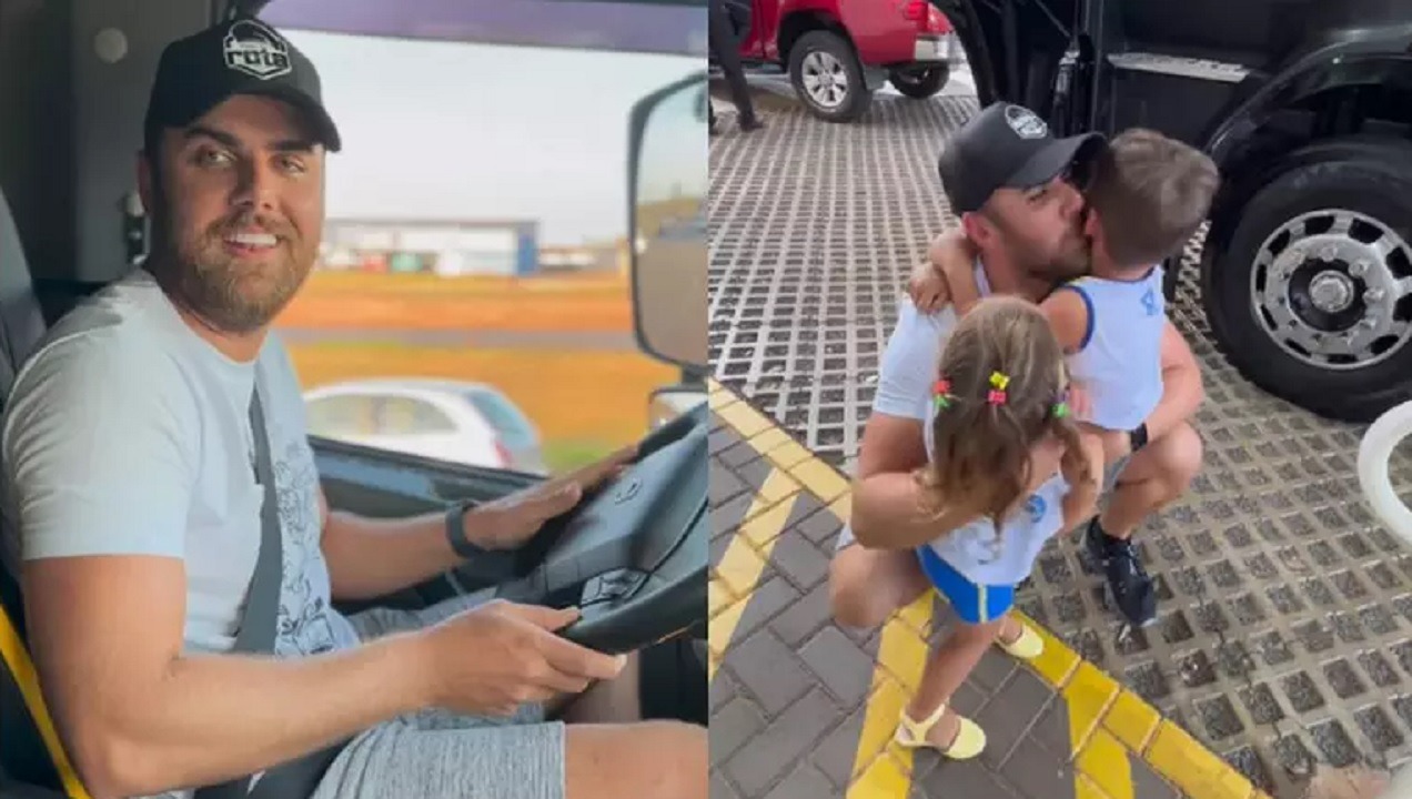 O cantor sertanejo Zé Neto busca filho em colégio com caminhão avaliado em 500 mil reais
