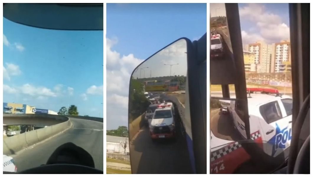 Caminhoneiro enfrenta dilema próximo a viaturas policiais