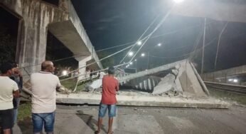 Caçamba basculada derruba parte de passarela na BR-324