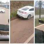 Ford fiesta causa confusão no trânsito com caminhoneiro