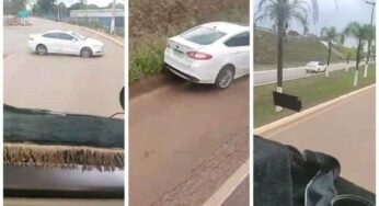 Ford fiesta causa confusão no trânsito com caminhoneiro