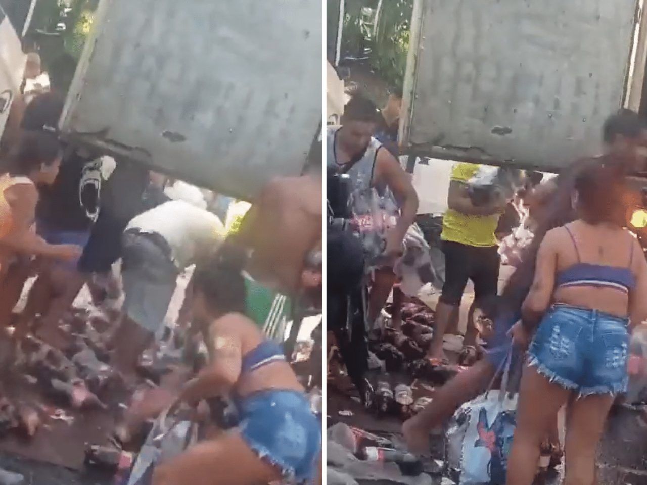 Populares saqueiam carga de refrigerantes de caminhão tombado no Rio