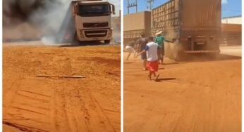 Caminhões pegam fogo em área rural na frente de seus donos