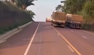 Vídeo revela manobra arriscada de caminhoneiro em ultrapassagem perigosa