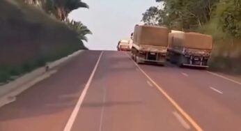 Vídeo revela manobra arriscada de caminhoneiro em ultrapassagem perigosa