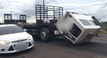 Cabine cede com caminhoneiro dentro em Apucarana (PR)