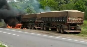 Caminhoneiro coloca fogo em caminhão após irritação com o proprietário do veículo