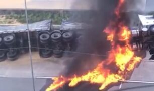 Carreta pegou fogo após tombamento na Paraíba