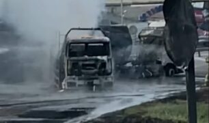 Incêndio em carreta com combustível, caminhoneiro é resgatado em estado grave na BR-101