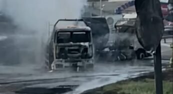 Incêndio em carreta com combustível, caminhoneiro é resgatado em estado grave na BR-101