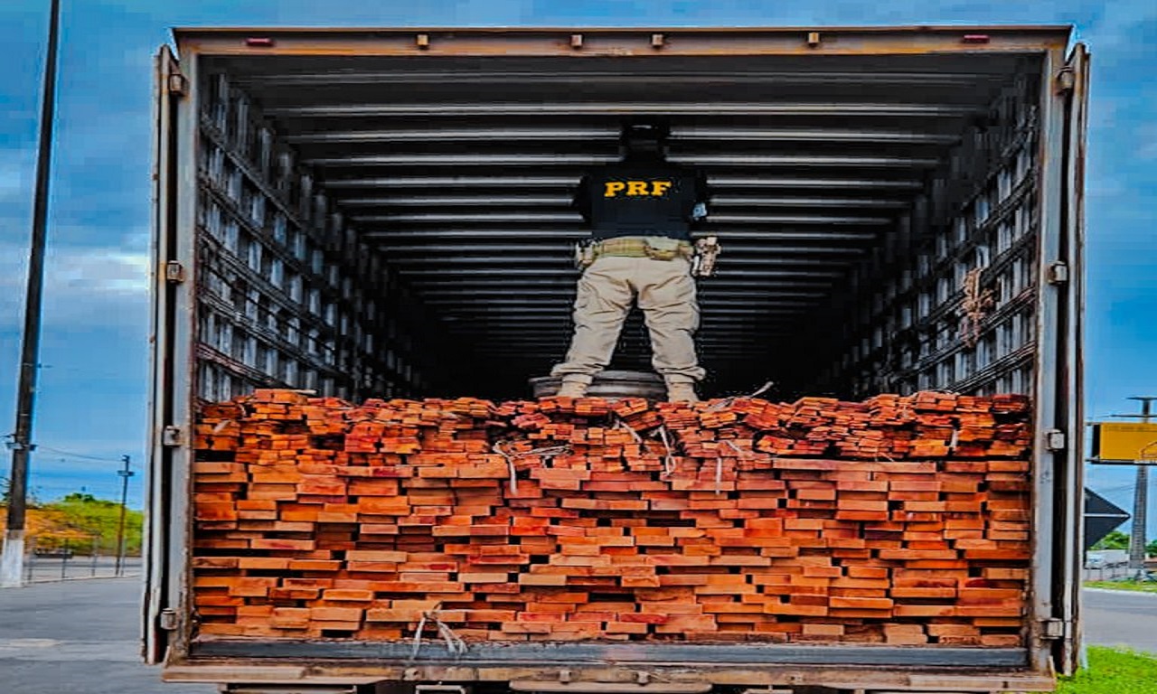 PRF prende caminhoneiro sem habilitação e que conduzia carga de madeira ilegalmente