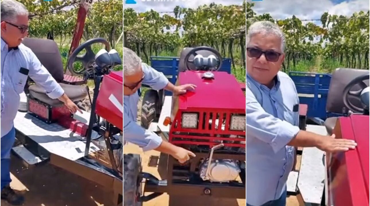 Agricultor constrói trator com peças de moto e chevette; video