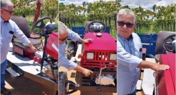Agricultor constrói trator com peças de moto e chevette; video