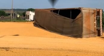 Grave acidente em Dourados, caminhoneiro embriagado tomba carreta e tem braço dilacerado