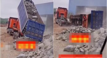 Video:Caminhão tomba após carregamento errado